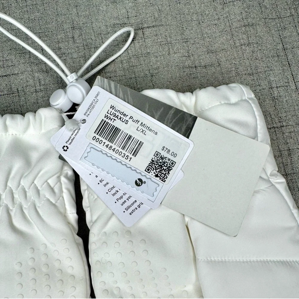 Lululemon Wunder Puff Mittens White Unisex Large XL NWT